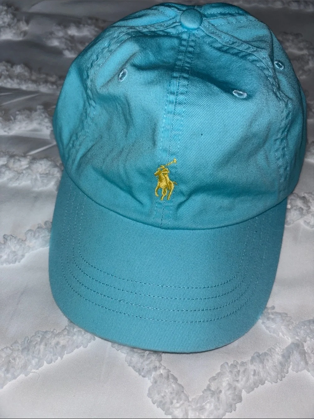 Ralph Lauren Light Aqua Baseball Cap with Yellow Pony